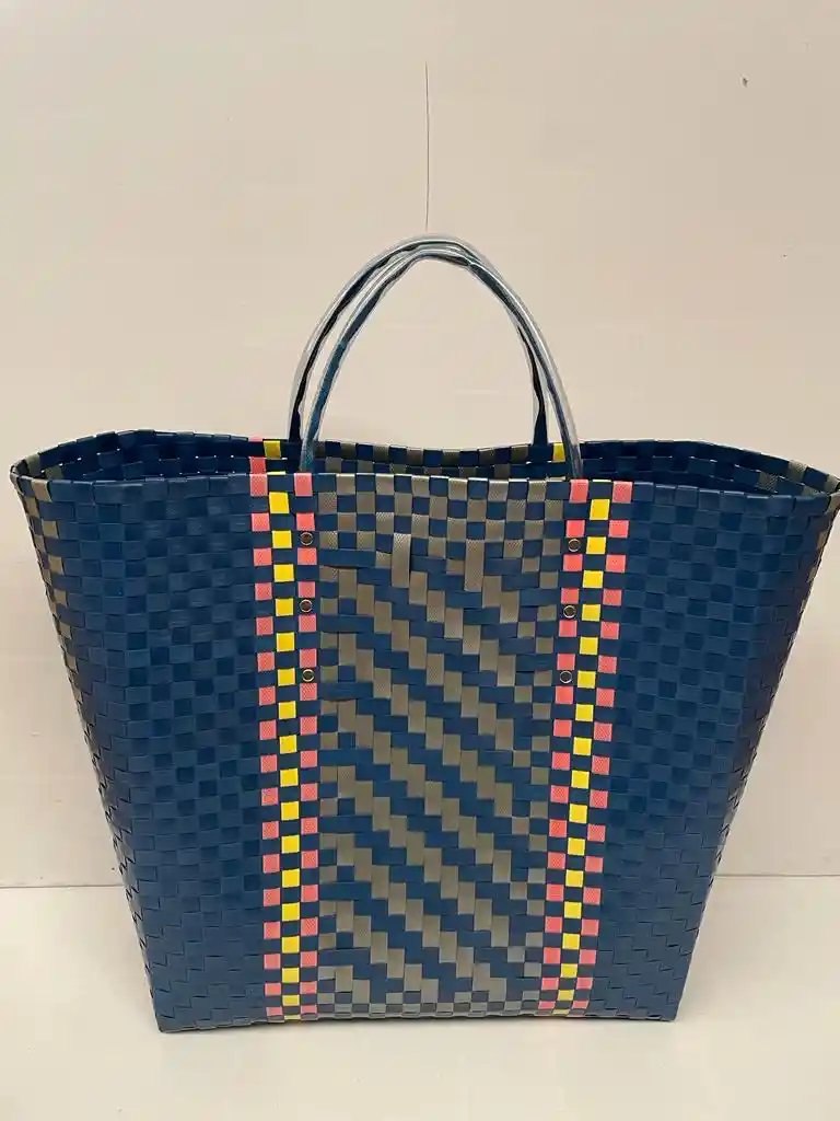 Bolsa Para Mercado No 7 Azul/rosado/amarillo/gris