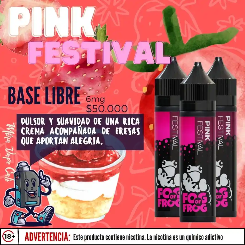 Fog Of Frogs - Pink Festival (fresas Con Crema) E-liquid, Base Libre 6mg