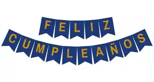 Banderin Feston Feliz Cumpleaños Azul Mate Letras Doradas