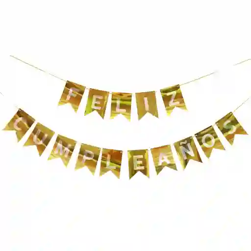 Banderin Feliz Cumpleaños Dorado Cuadros Brillantes/ Letras Plateadas