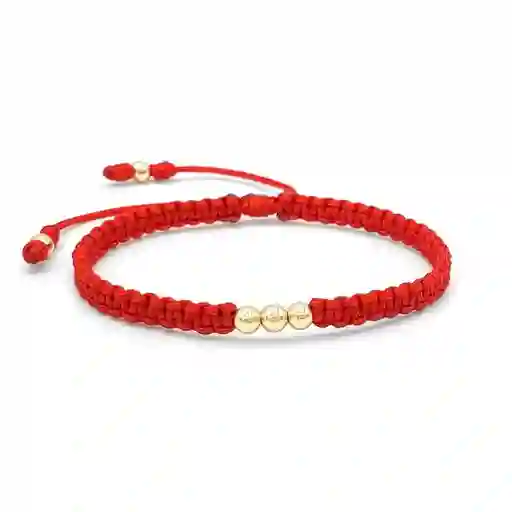 Pulsera Tejida Hilo Rojo Oro Laminado 18k Balin 4mm