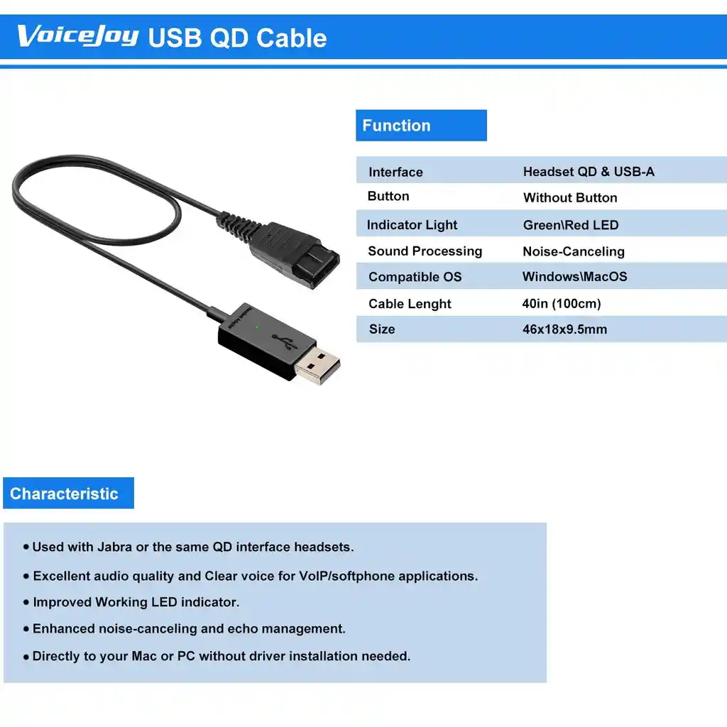 Adaptador De Diadema Jabra Usb Qd Marca Voicejoy