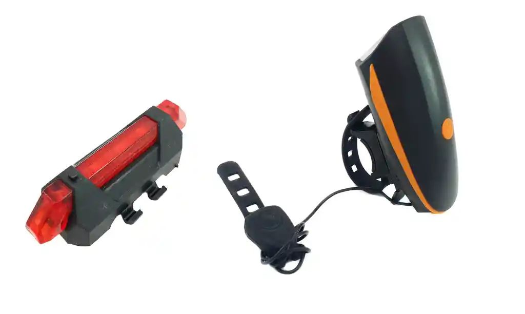 Luces Para Bicicleta Delantera Con Pito Naranja + Luz Trasera Led Roja