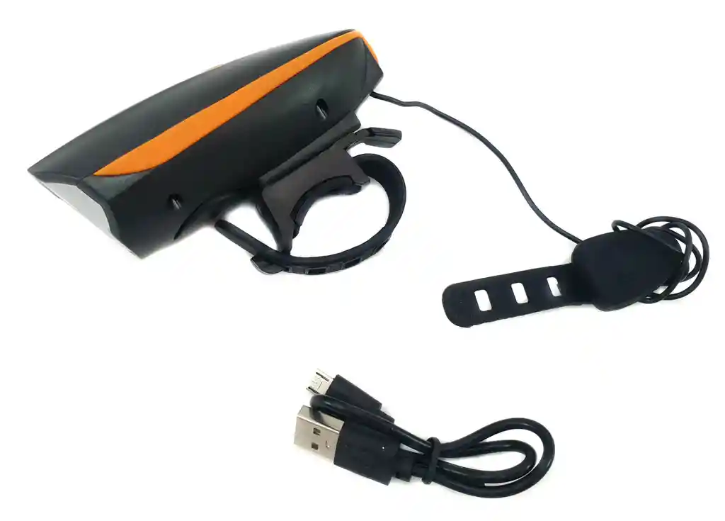 Luces Para Bicicleta Delantera Con Pito Naranja + Luz Trasera Led Roja