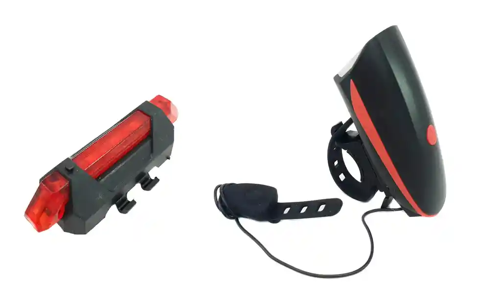 Luces Para Bicicleta Delantera Con Pito Roja + Luz Trasera Led Roja