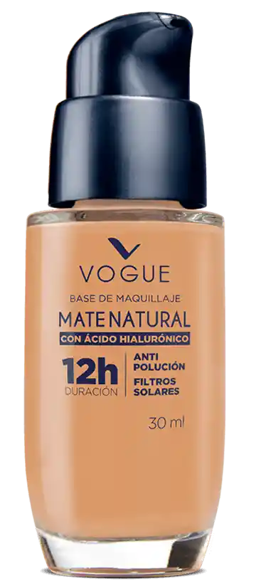 Base De Maquillaje Mate Natural Vogue Con Ácido Hialurónico Tono Bronce 30Ml