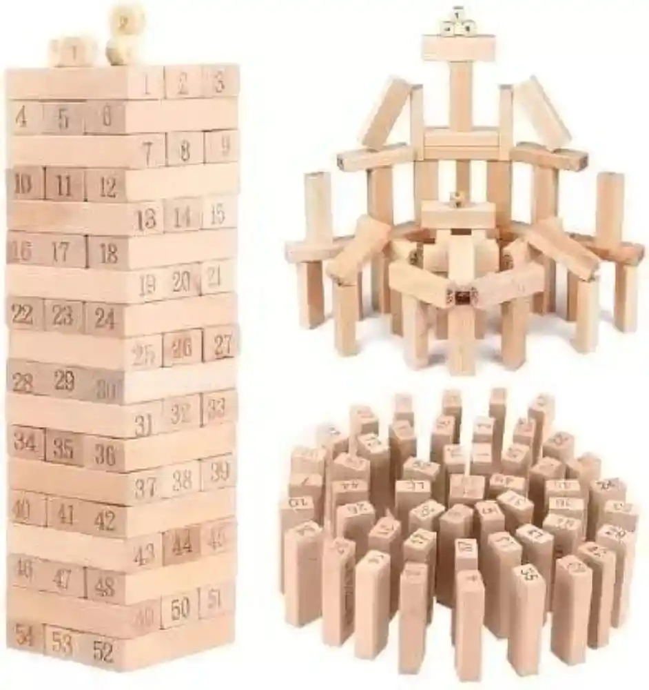 Torre Jenga 54 Bloques 4 Dados Madera Juego Niños Y Adultos (grande)