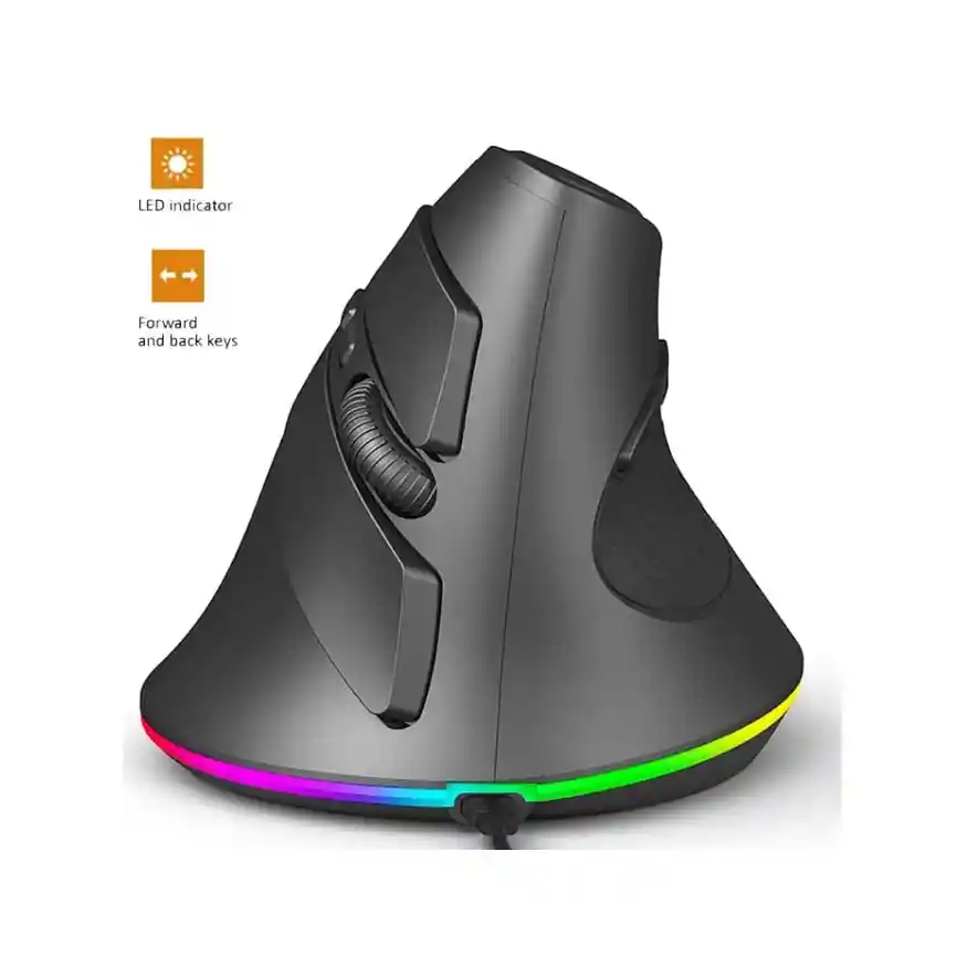 Mouse Vertical Ergonómico Gamer 7 Botones Luz Rgb De Cable Usb