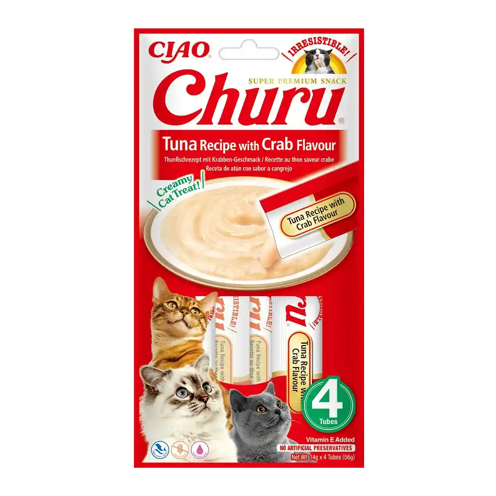 Churu Atún Y Cangrejo, Snack Líquido Para Gatos