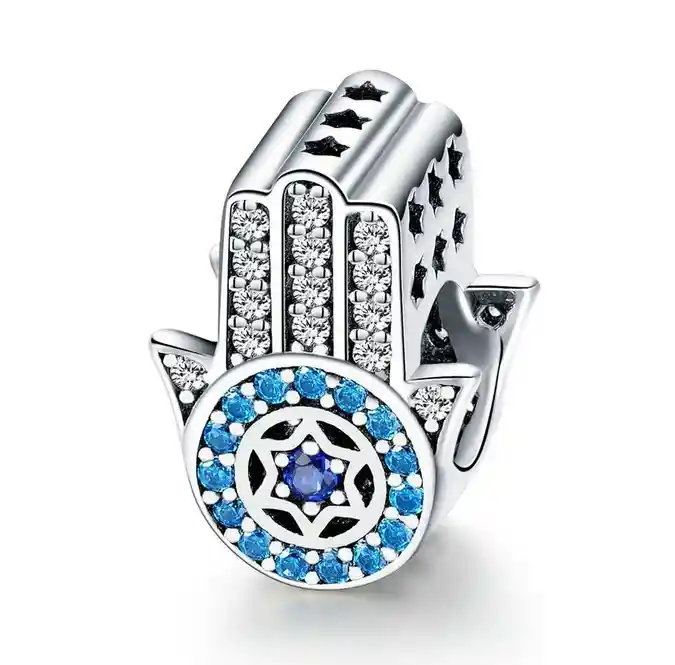 Charm Dije Mano Hamsa Fabricado En Plata 925 Para Pulsera O Collar