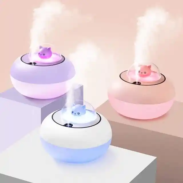 Humidificador Tierno Gatico Eléctrico Usb Con Lámpara Led Para El Hogar Aromaterapia Y Niños