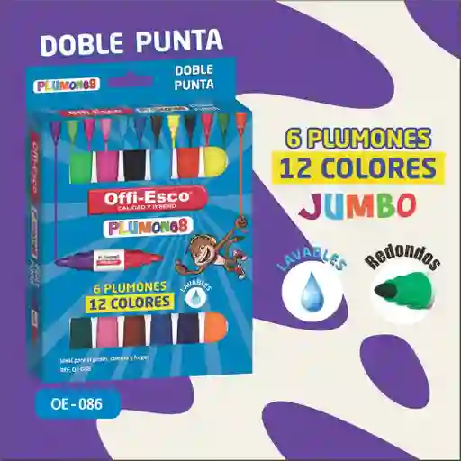 Caja Plumones Offiesco Jumbo Doble Punta X6 Unds