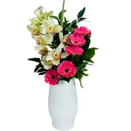 Florero Gerberas Y Orquídea