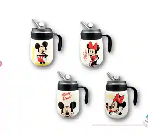 Mugs Taza Mickey Mause De Cerámica Diseño Tapa Y Pitillo Vidrio