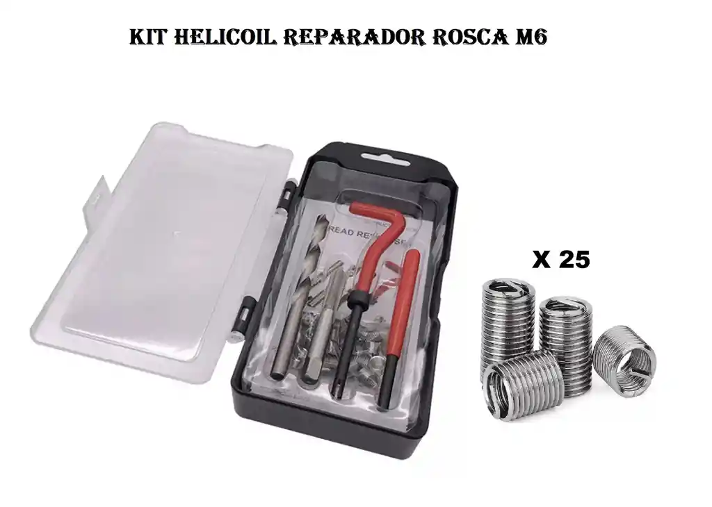 Kit Reparación De Roscas Helicoil M6 X 1.0 + 25 Insertos