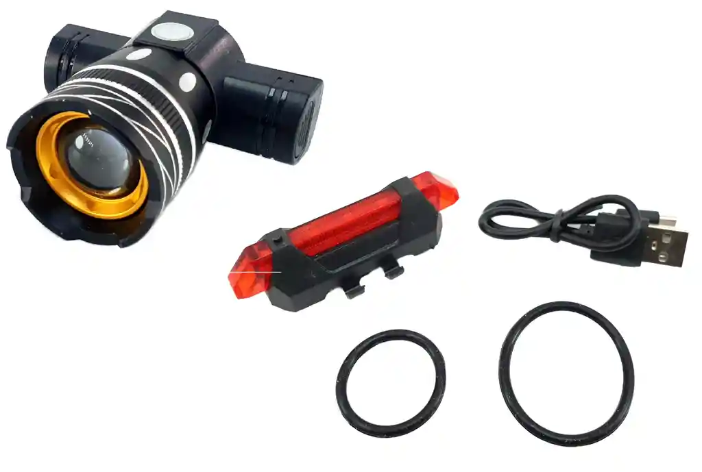 Luz Bicicleta Delantera Recargable Zoom 1200 Lm+luz Trasera Roja