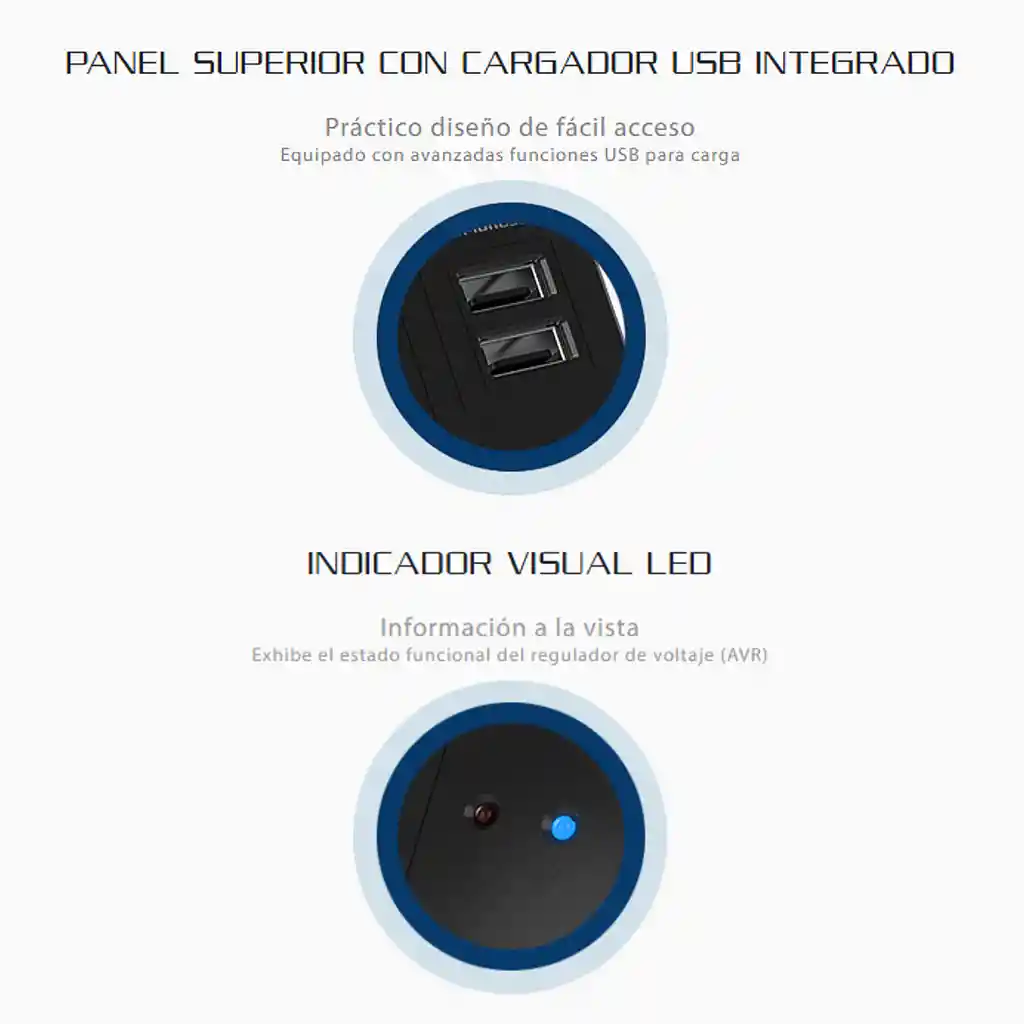 Regulador De Voltaje Forza 1000va/500w Con 4 Tomas + 2 Usb