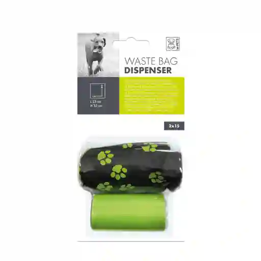 Dispensador De Bolsas M-pets Waste Negro Con Verde + 2 Rollos - Único