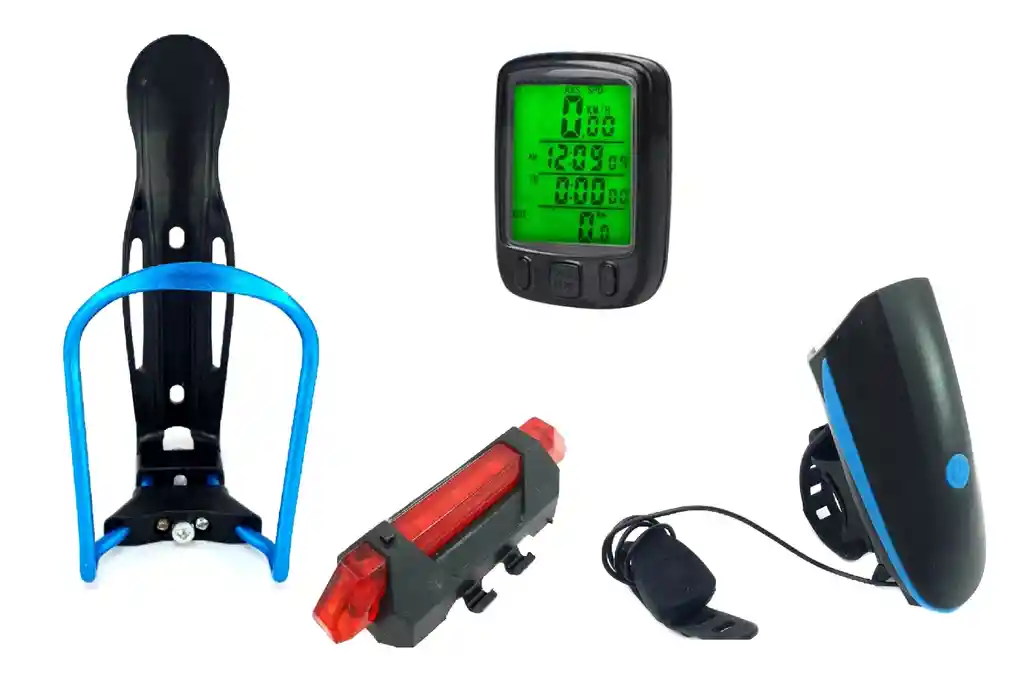 Velocímetro Odometro Bicicleta + Luz 250 Lm Azul+ Luz Trasera Roja