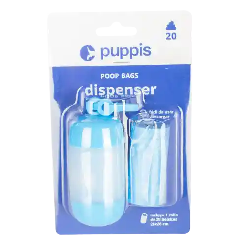 Dispensador De Bolsas Puppis Azul + 1 Rollo - Único