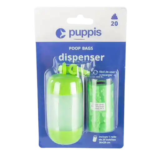 Dispensador De Bolsas Puppis Verde + 1 Rollo - Único