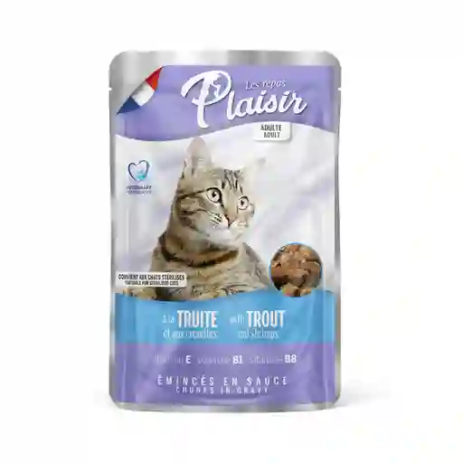 Alimento Húmedo Gato Plaisir Pouch Trozos De Trucha Y Camarón - 100 Gr