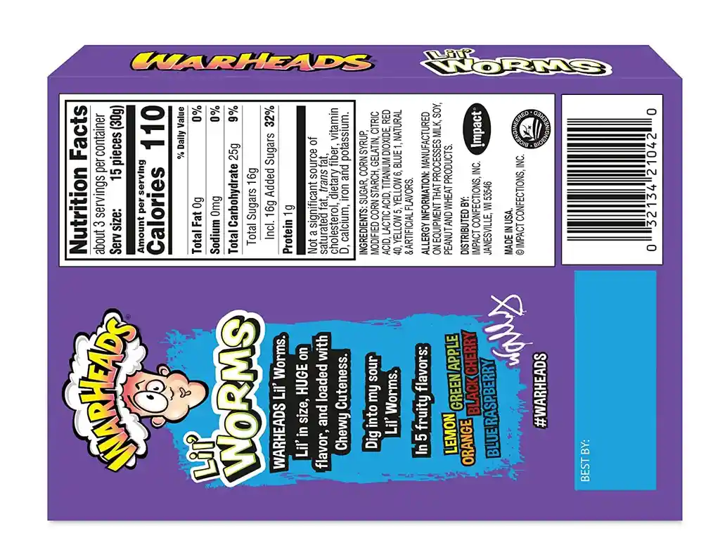 Warheads Caja Dulce Acido Gusanos 99g