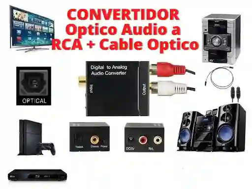 Convertidor De Audio Optico A Rca Analogico Fibra Optica + Cable Optico De Audio