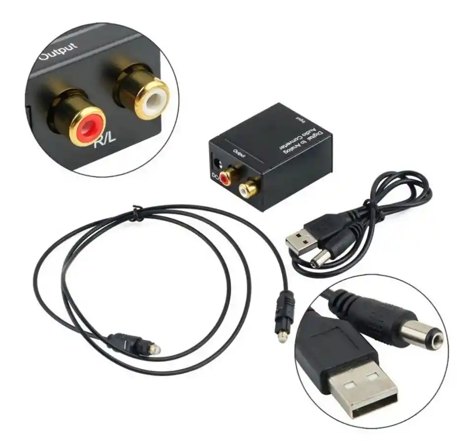 Convertidor De Audio Optico A Rca Analogico Fibra Optica + Cable Optico De Audio