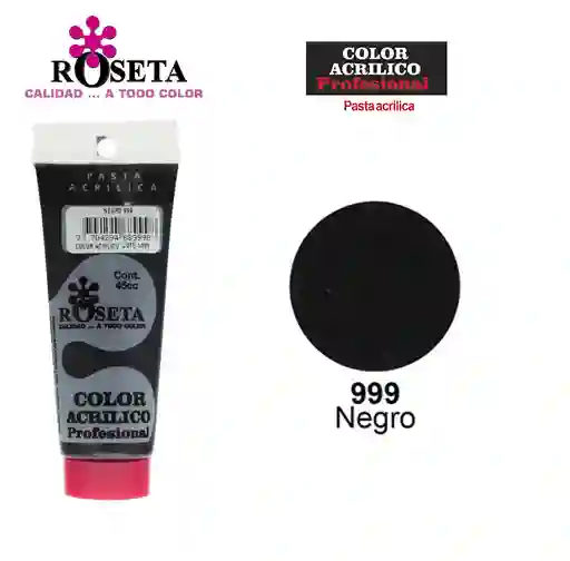 Pintura Acrilica Roseta Color Negro-999 X Unidad Tubo De 100cc Pinturas Acrilicas