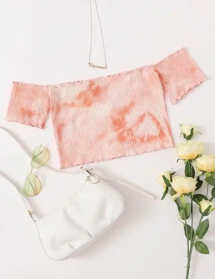 Crop Top Hombros Descubiertos Manga Corta