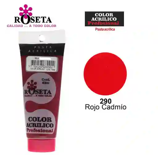 Pintura Acrilica Roseta Color Rojo Cadmio-290 X Unidad Tubo De 100cc Pinturas Acrilicos