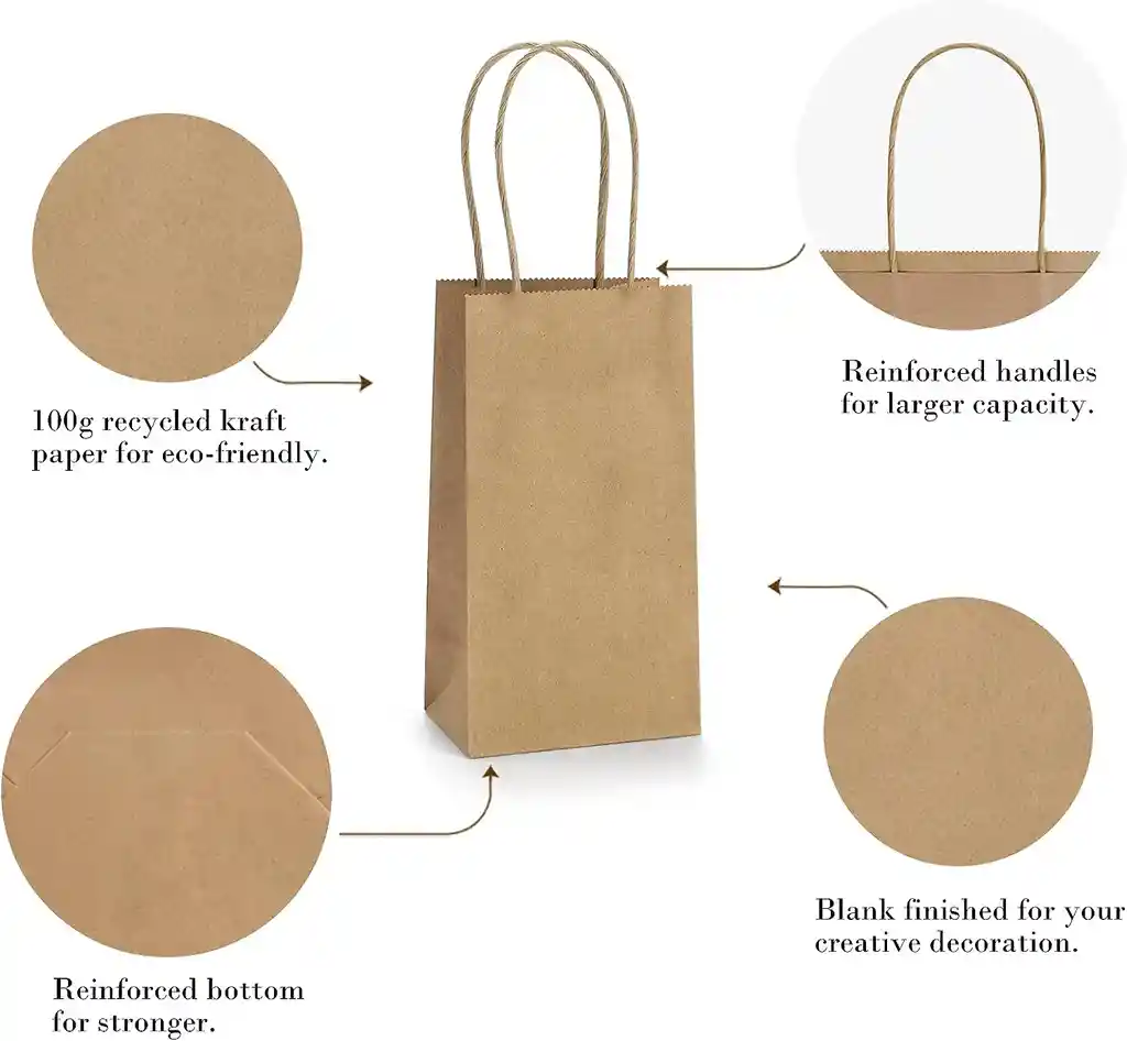 Bolsa De Papel Kraft X12unds Medianas 17x11x7cm Regalo Empaques Paquete
