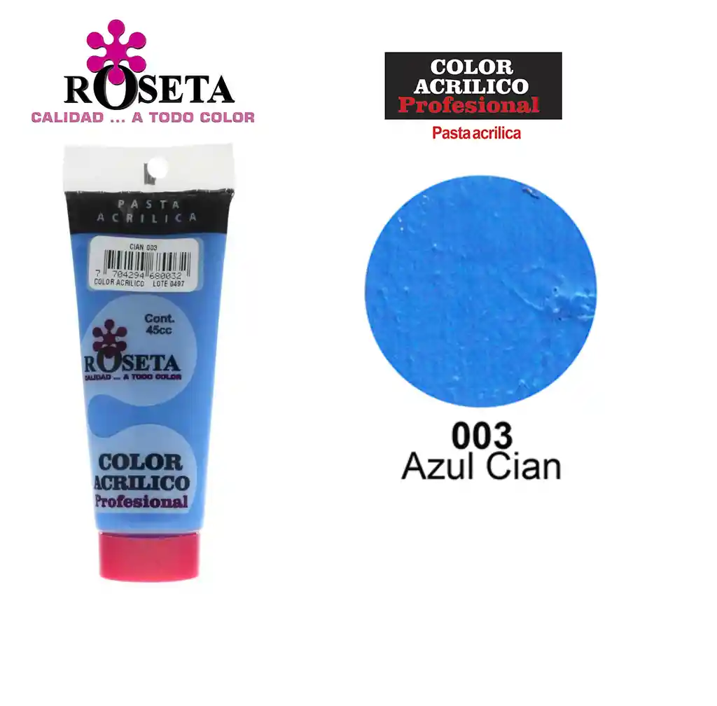 Pintura Acrilica Roseta Color Azul Cian-003 X Unidad Tubo De 100cc Pinturas Acrilicas