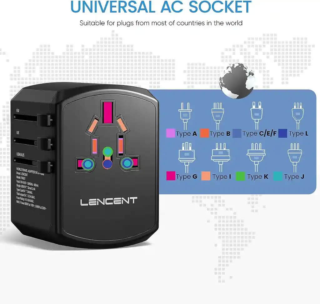 Adaptador De Viaje Universal Marca Lencent