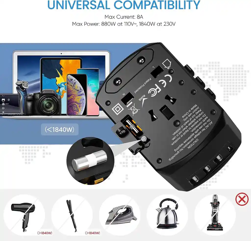 Adaptador De Viaje Universal Marca Lencent