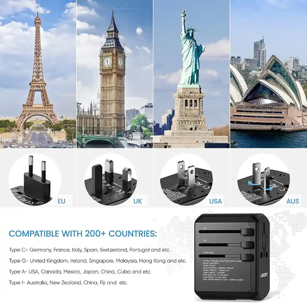 Adaptador De Viaje Universal Marca Lencent