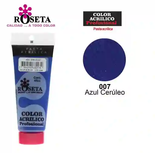 Pintura Acrilica Roseta Color Azul Ceruleo-007 X Unidad Tubo De 100cc Pinturas Acrilicos