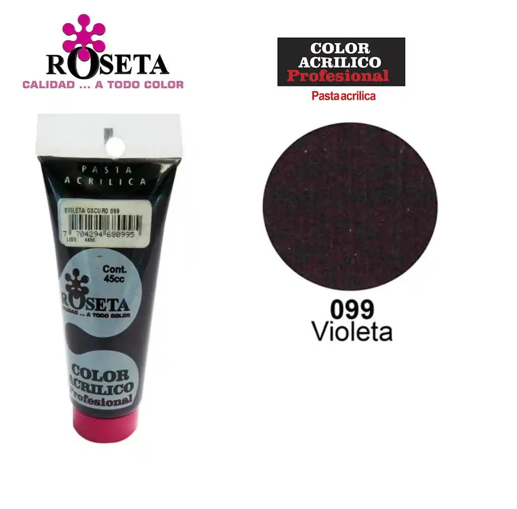 Pintura Acrilica Roseta Color Violeta-099 X Unidad Tubo De 100cc Pinturas Acrilicos