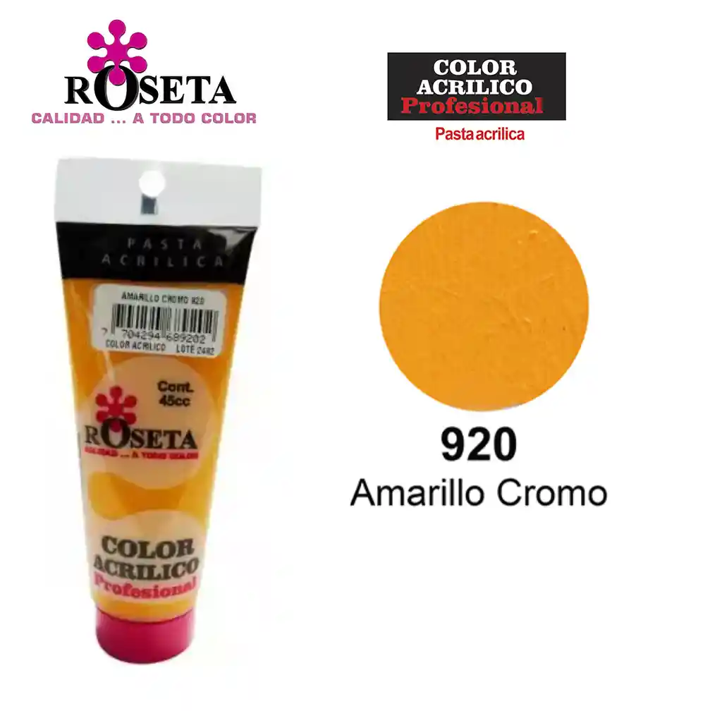 Pintura Acrilica Roseta Color Amarillo Cromo-920 X Unidad Tubo De 100cc Pinturas Acrilicas