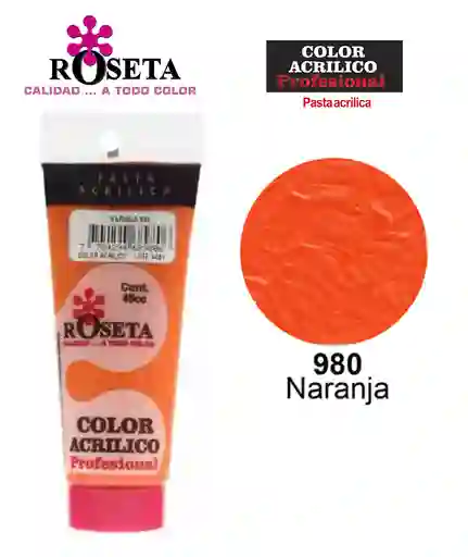 Pintura Acrilica Roseta Color Naranja-980 X Unidad Tubo De 100cc Pinturas Acrilica