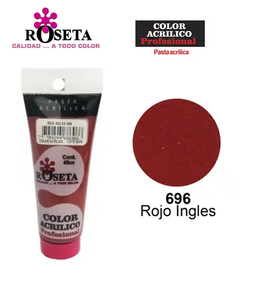 Pintura Acrilica Roseta Color Rojo Ingles-696 X Unidad Tubo De 100cc Pinturas Acrilicas