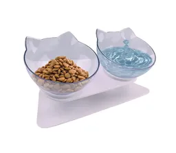 Comedero Doble Elevado Cara De Gato Con Base Blanco