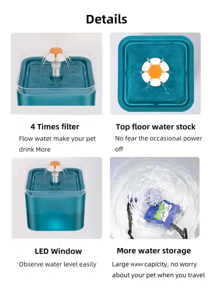 Fuente De Agua Para Gatos Y Perros De 2l Con Luz Led Azul Claro