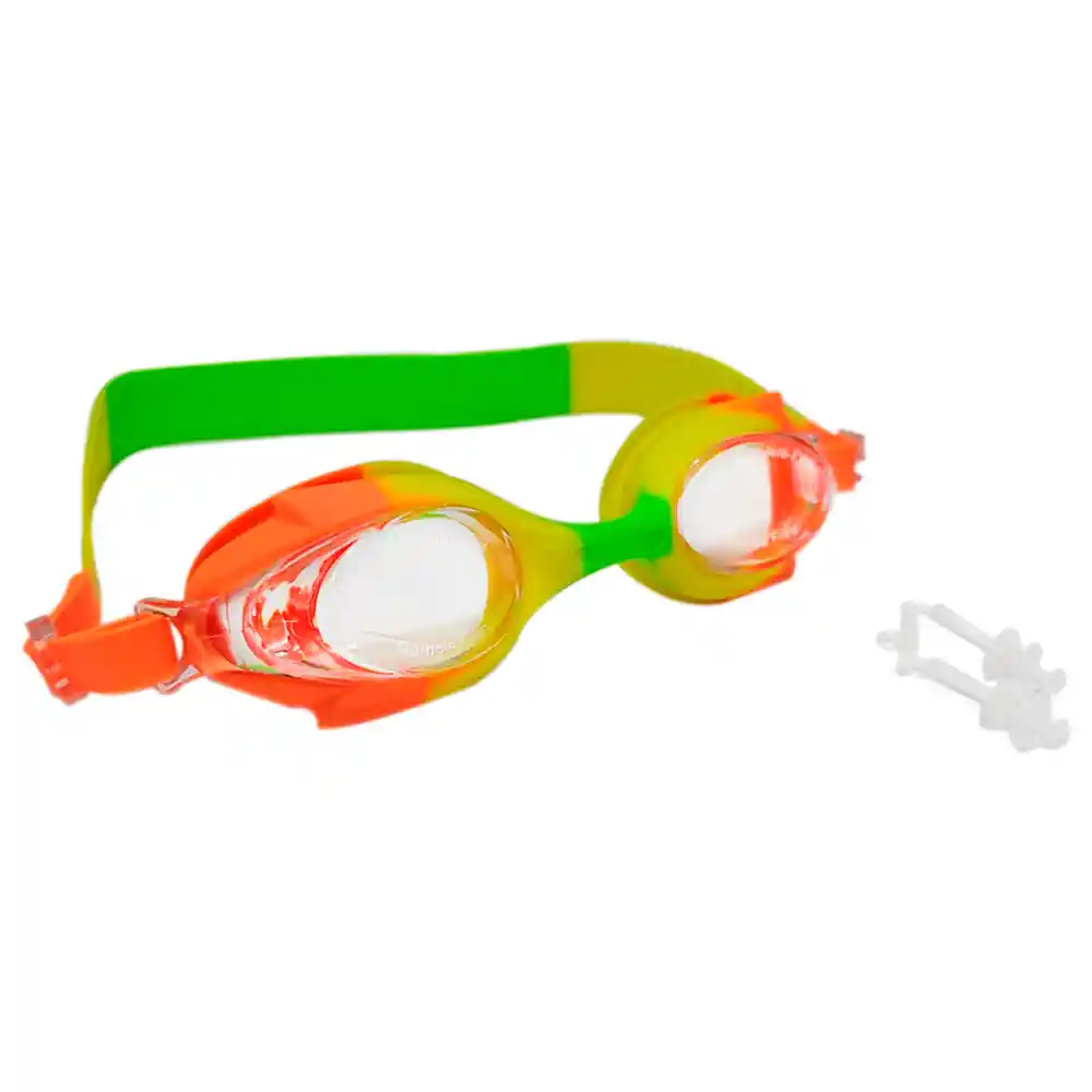 Gafas Natación Niños Colores Ajustable + Estuche Filtro Uv (verde/naranja)