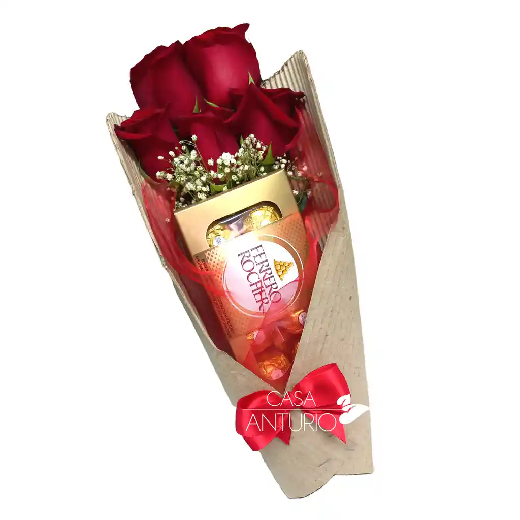 Bouquet De Rosas Y Chocolates Ferrero Rocher