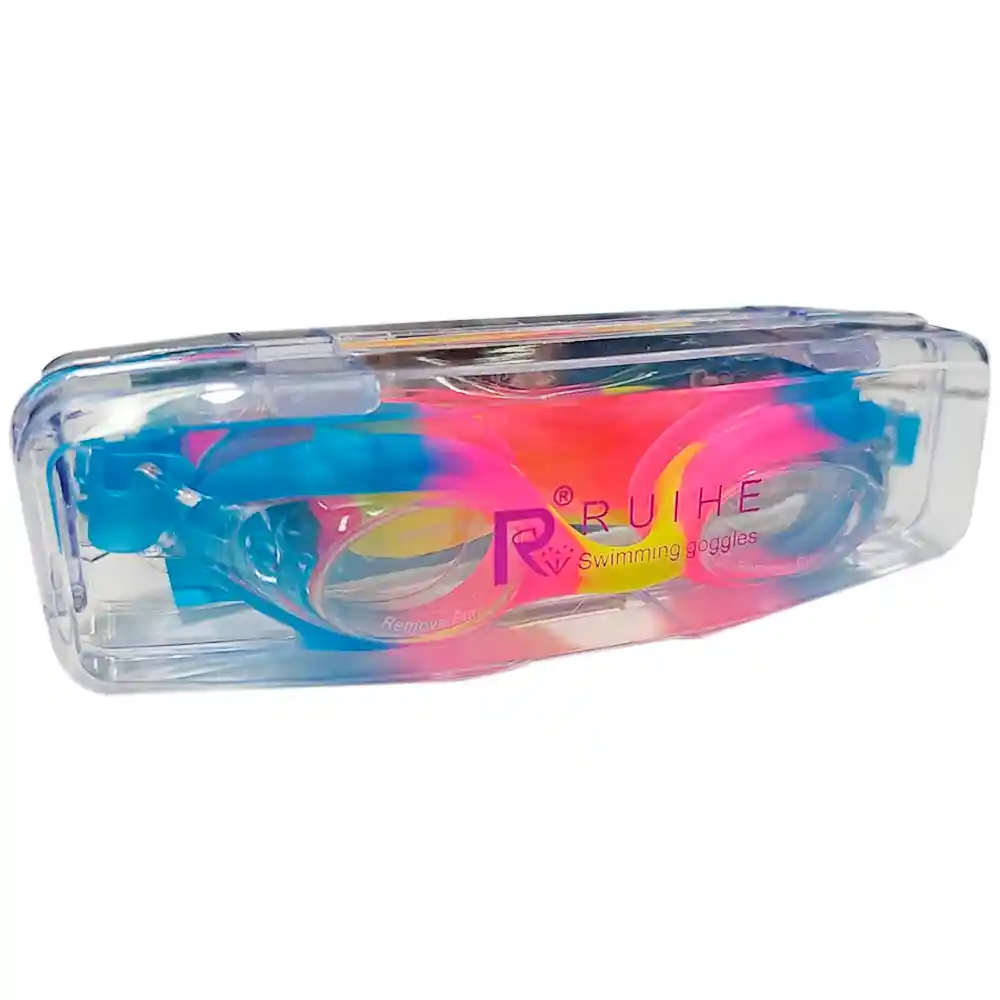 Gafas Natación Niños Colores Ajustable + Estuche Filtro Uv (rosa/azul/amarillo)