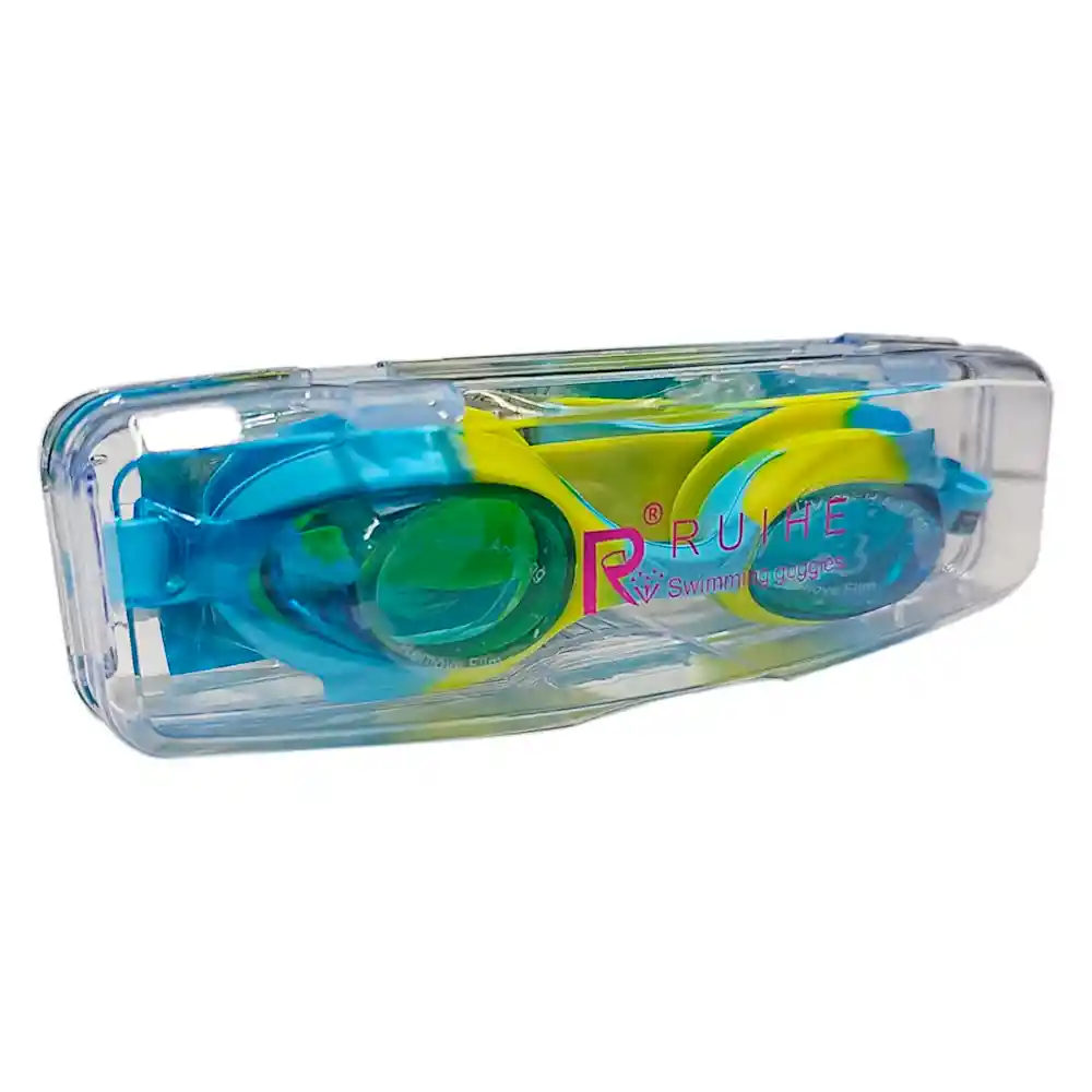 Gafas Natación Niños Colores Ajustable + Estuche Filtro Uv (azul/amarillo)