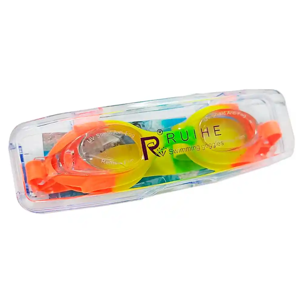 Gafas Natación Niños Colores Ajustable + Estuche Filtro Uv (verde/naranja)