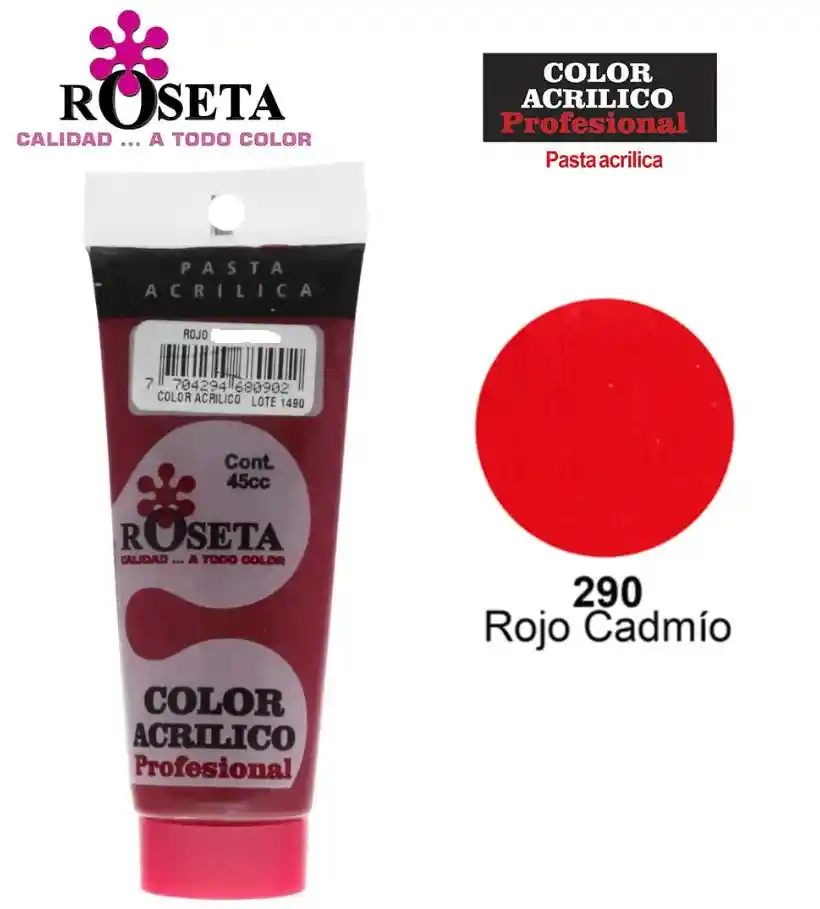 Pintura Acrilica Roseta Color Rojo Cadmio-290 X Unidad Tubo De 45cc Pintur